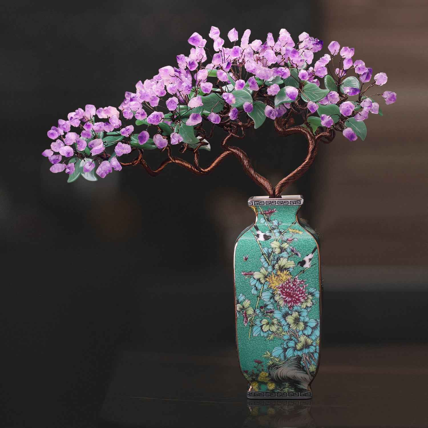 Natural Amethyst Jade-carved Ceramic Vase Tree Decoration - An Artistic Treasure for Attracting Wealth and Pacifying the House