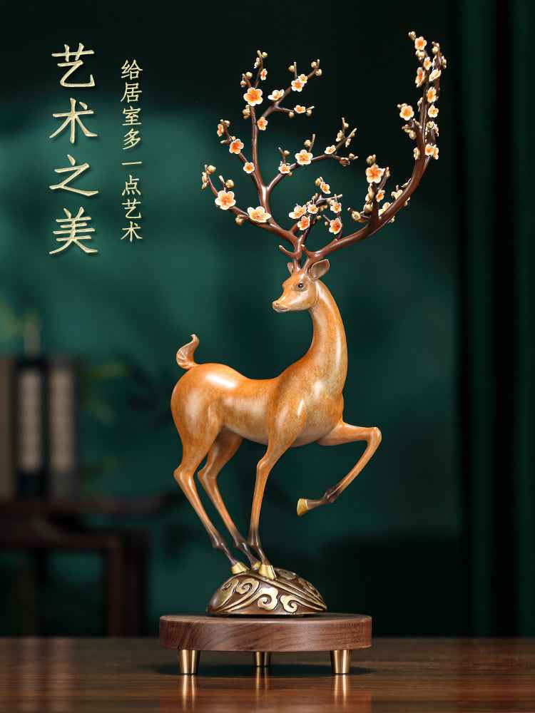 "Steady Ascent" Sika Deer Brass Ornament - A Chinese - style Home Artwork for Attracting Wealth and Good Fortune