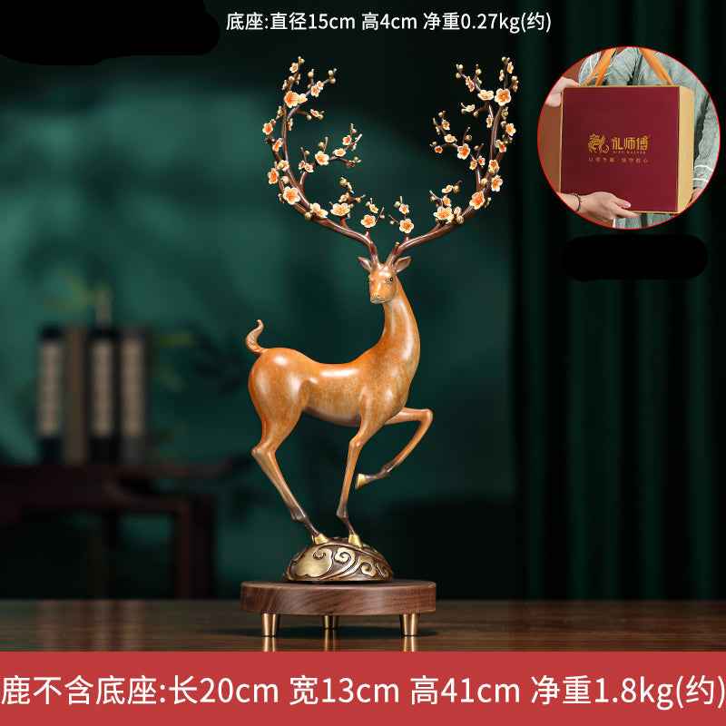 "Steady Ascent" Sika Deer Brass Ornament - A Chinese - style Home Artwork for Attracting Wealth and Good Fortune