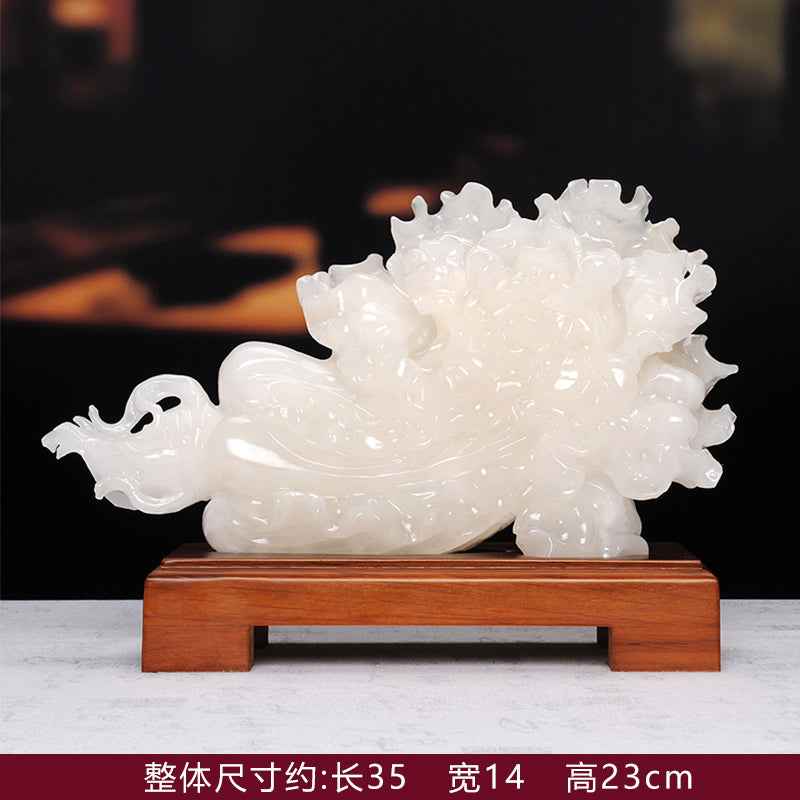 Natural Red Flower Jadeite Cabbage Sculpture - Auspicious Decor for Home & Office