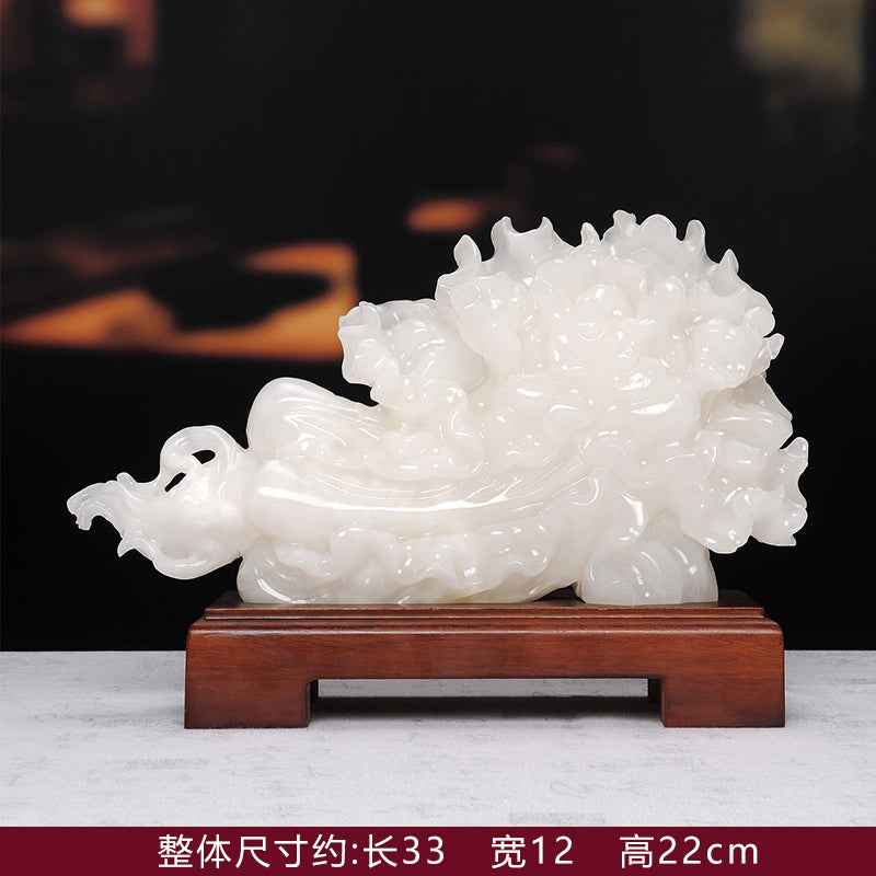 Natural Red Flower Jadeite Cabbage Sculpture - Auspicious Decor for Home & Office