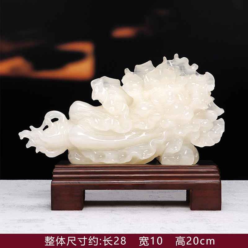 Natural Red Flower Jadeite Cabbage Sculpture - Auspicious Decor for Home & Office