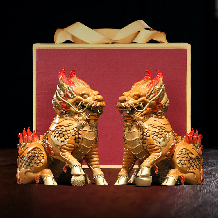 Auspicious Qilin Bronze Sculpture Decorations - A Pair of Unique Home Accents