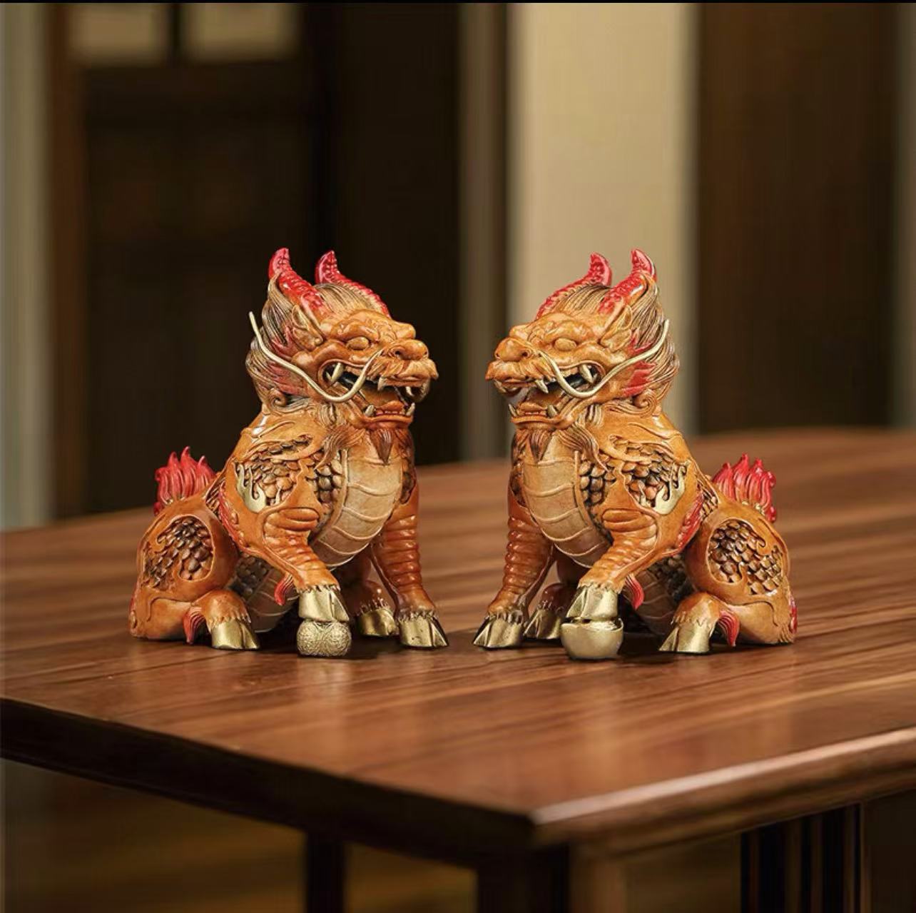 Auspicious Qilin Bronze Sculpture Decorations - A Pair of Unique Home Accents