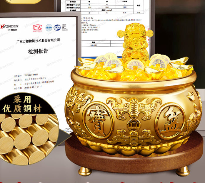 Money - Gathering Basin Brass Rice Jar - A Home Feng Shui Decoration for Attracting Wealth and Good Fortune
