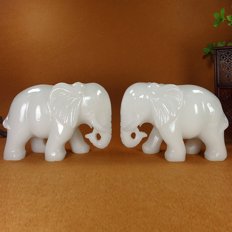 Pure Natural White Nephrite Wealth-Attracting Elephant with Water-Absorbing Features