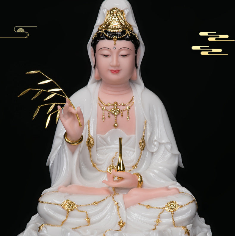 Chinese White Jade Guanyin Pendant - Family Blessings and Protection