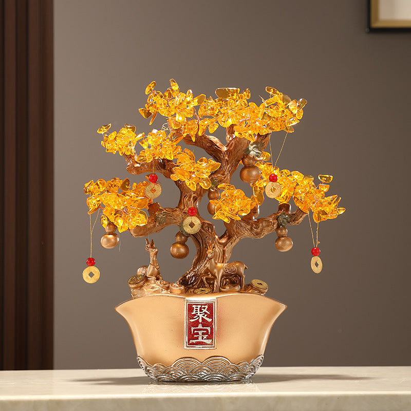 Citrine Fortune Tree Ornament - Treasure Bowl Light Luxury Feng Shui Decor