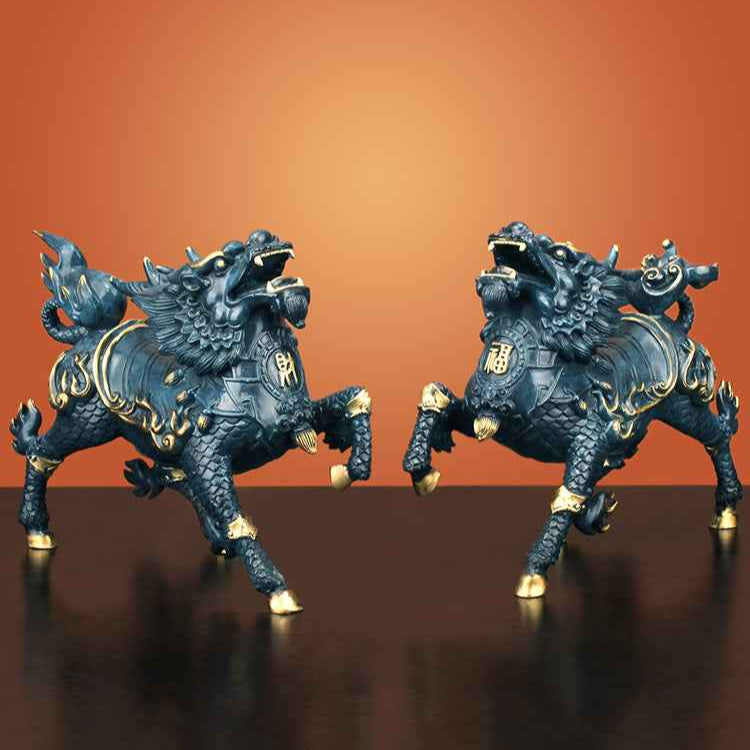 A Pair of Brass Wind - Fire Kylin Decorations - Ideal for Chinese
