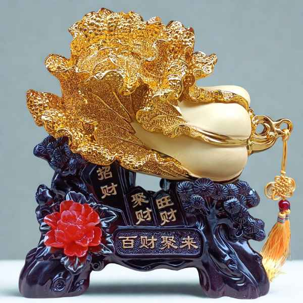 Sand Gold Fortune Jade Cabbage Feng Shui Ornament