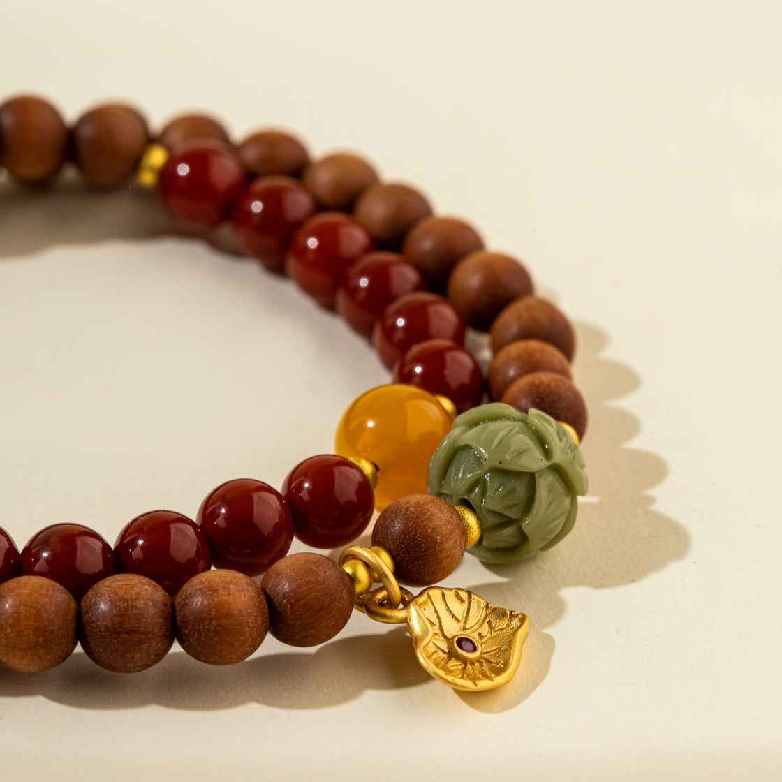 Sandalwood Vermilion Gold Double Bracelet-Natural Energy & Handmade