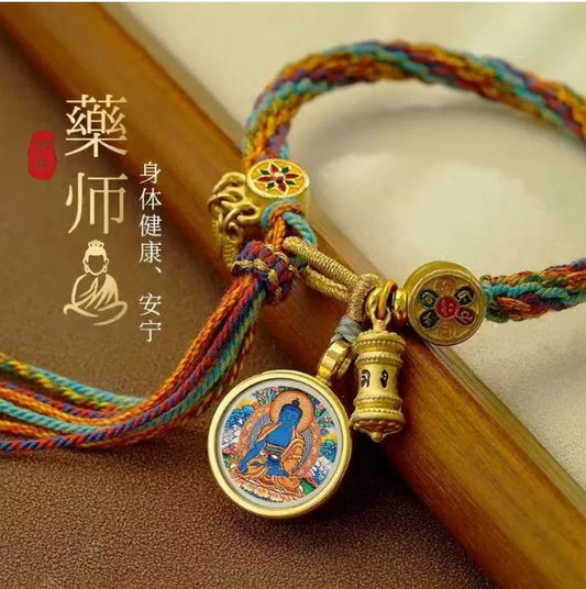 Tibetan Chakra Bracelet - Hand-Rubbed Cotton Thread Thangka Bracelet with Zodiac Signs