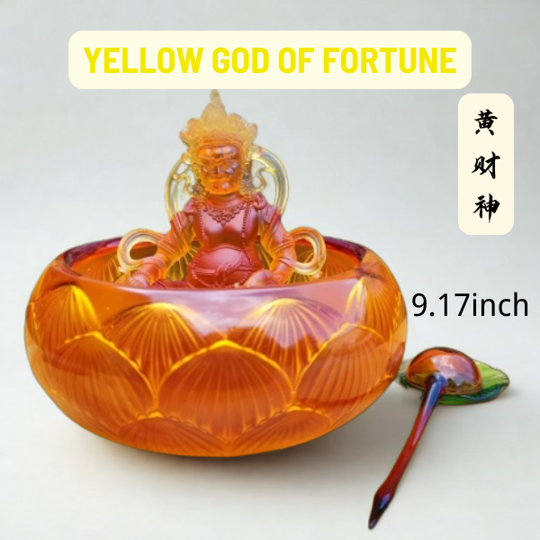 Glass Buddha Statue - Five Way God of Wealth with Multi-color Water Supply