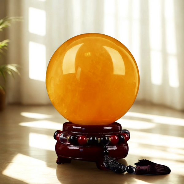 Natural Citrine Crystal Ball for Wealth Attraction and Meditation - Premium Energy Ornament