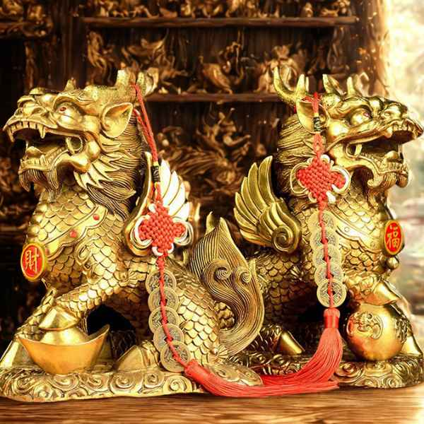 Brass Bagua Kylin Decoration (a pair of male and female) -  Attract Wealth and Fortune