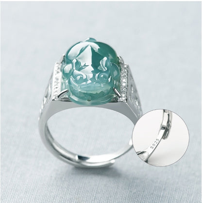 925 Sterling Silver Fortune Pixiu Jade Feng Shui Ring - Blessing to Increase Luck