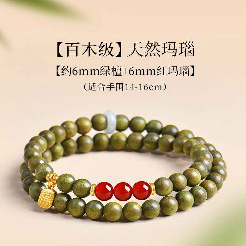 Putuo Mountain Green Sandalwood Beads - Natural Crystal Energy Bracelet (Multi-layer Style)
