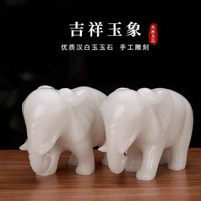 Pure natural white nephrite wealth-attracting elephant with water-absorbing elephant