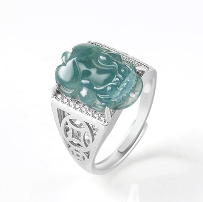 925 Sterling Silver Fortune Pixiu Jade Feng Shui Ring - Blessing to Increase Luck