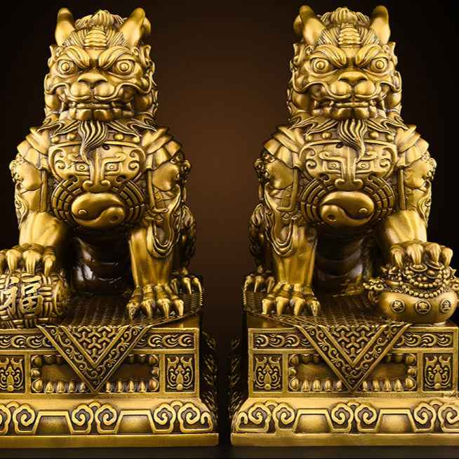 "Wind - Fire Kylin" Pure Brass Male - Female Decoration Set