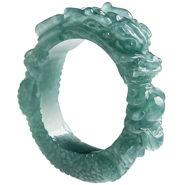 High-Grade Natural Blue Jadeite Dragon King Ring