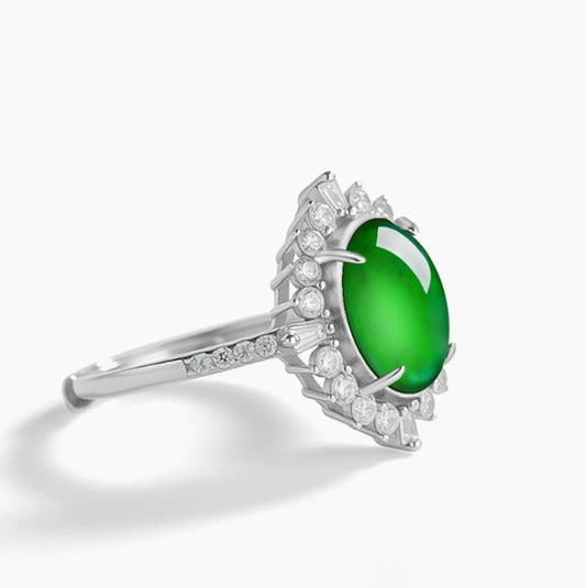 Luxury S925 Silver & A-Grade Jadeite Egg Ring – Women’s