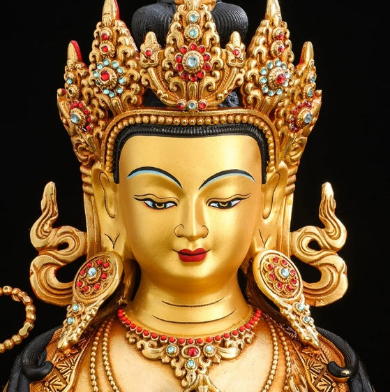 Four-armed Guanyin Buddha Statue - Tibetan Gilt Brass Home Offering Ornament