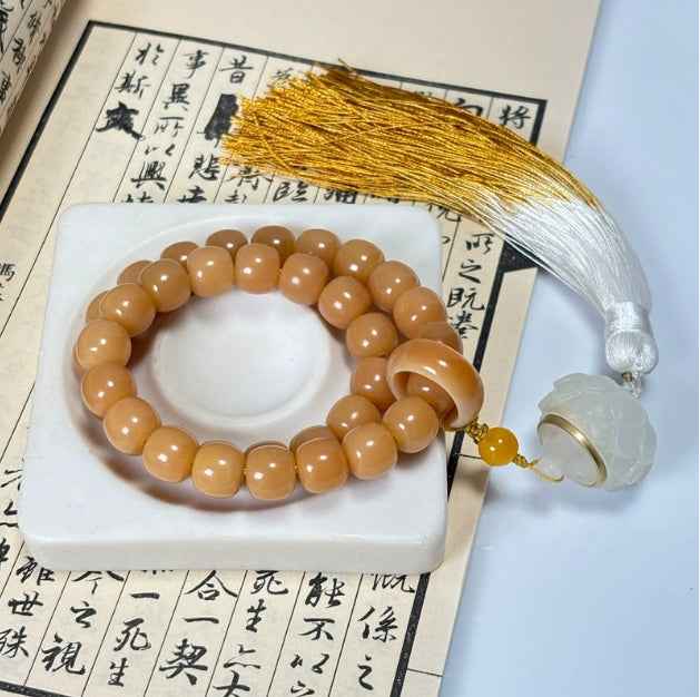 Five Elements Energy Gathering | Natural White Jade Bodhi Root Five Elements Rosary String