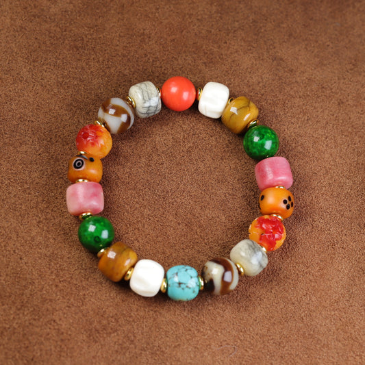 Tibetan Camel Bone Agate with Beads Couple's Bracelet